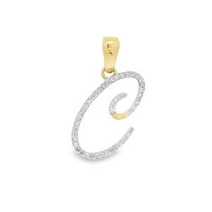 14K Yellow Gold Round Diamond "C" Letter Initial Pendant 1/8 cttw